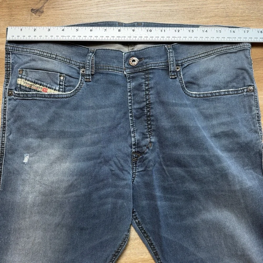 Diesel Tepphar Jeans Men 33x26 Blue Slim Carrot Stretch Dark Wash Distress 0607Y